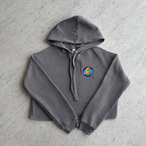 Storm Grey Poppy Love Ladies' Cropped Fleece Hoodie