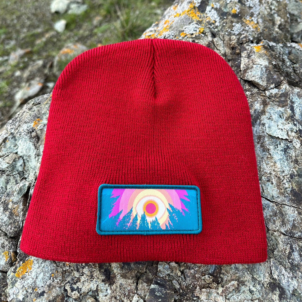 Cardinal red Kooh Culture cuffed beanie with the In the Trees patch