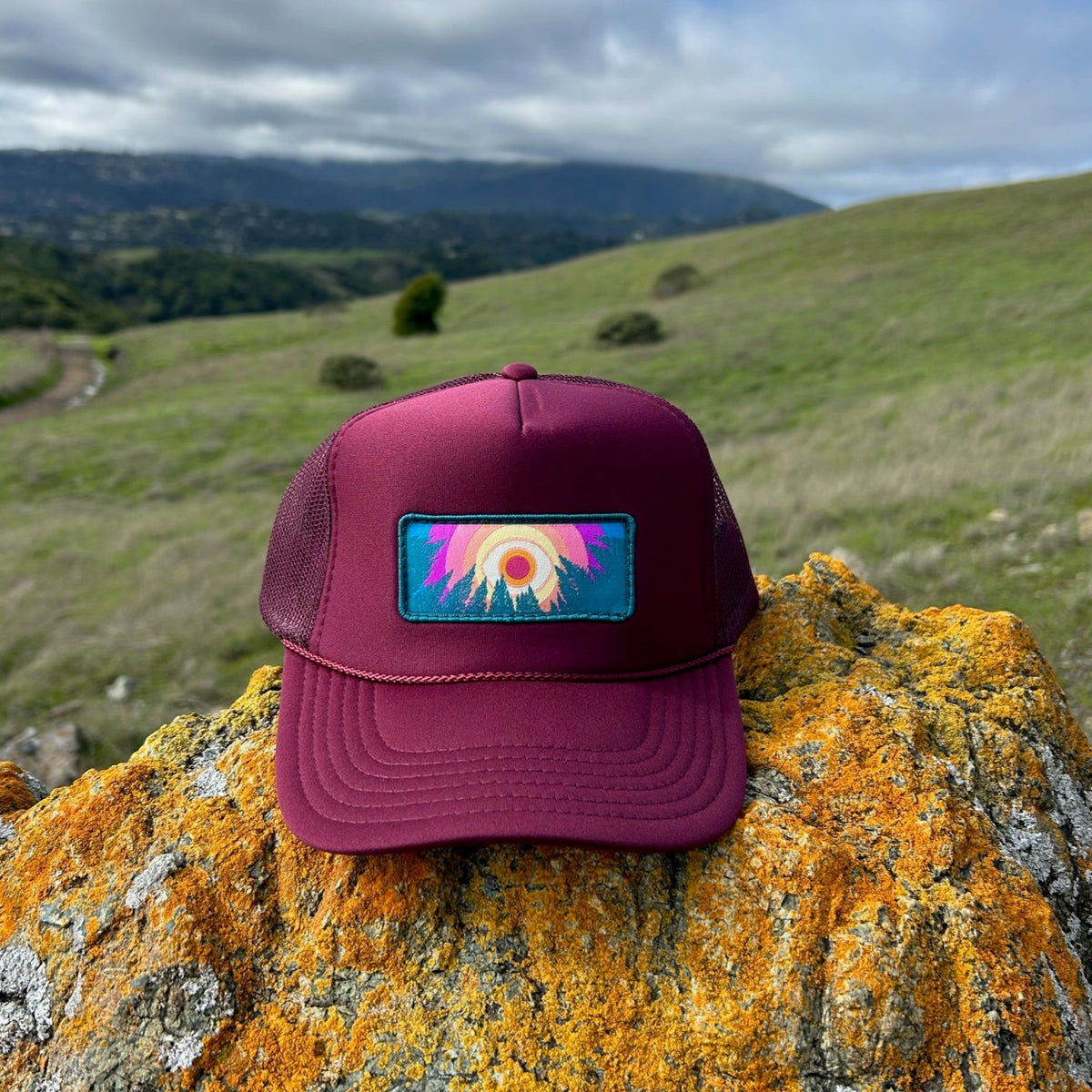 Maroon Kooh Culture foam trucker hat with the In the Trees patch