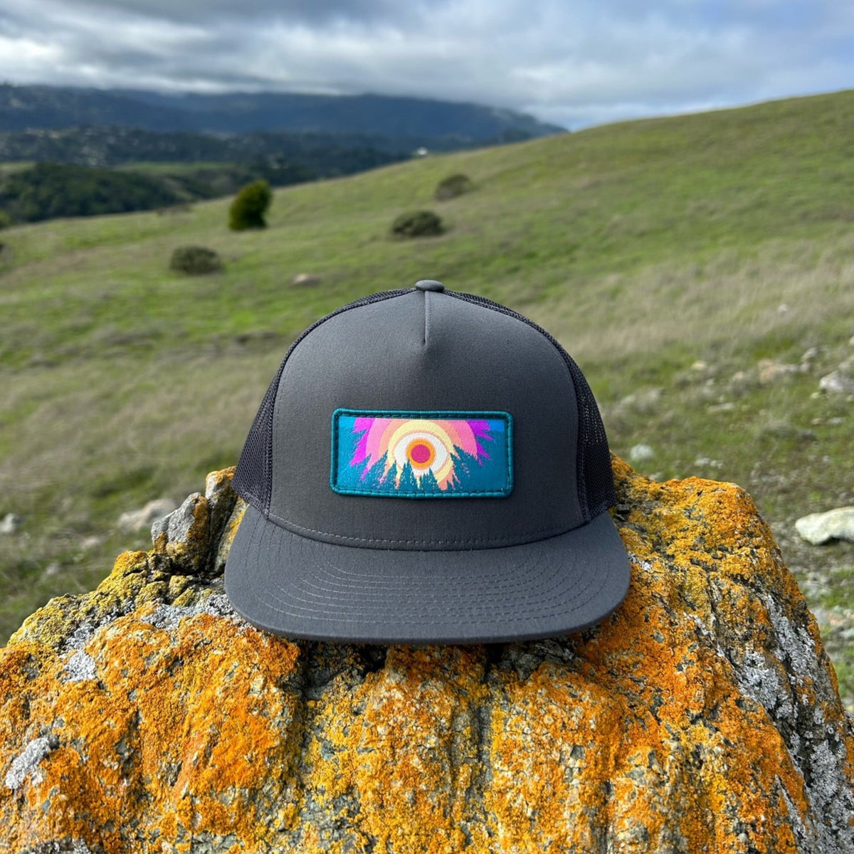 Charcoal Kooh Culture flat brim trucker hat with the In the Trees patch