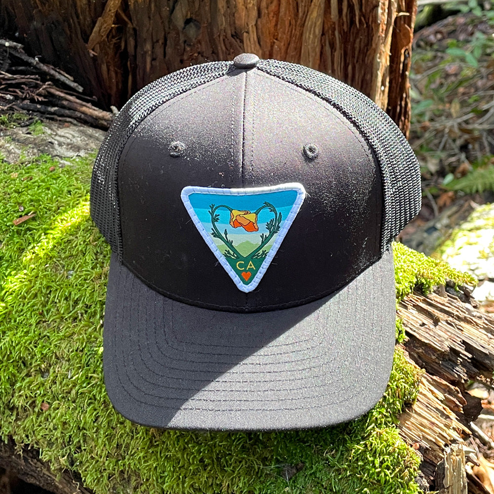 Black Kooh Culture youth trucker hat with the Poppy CA Love patch